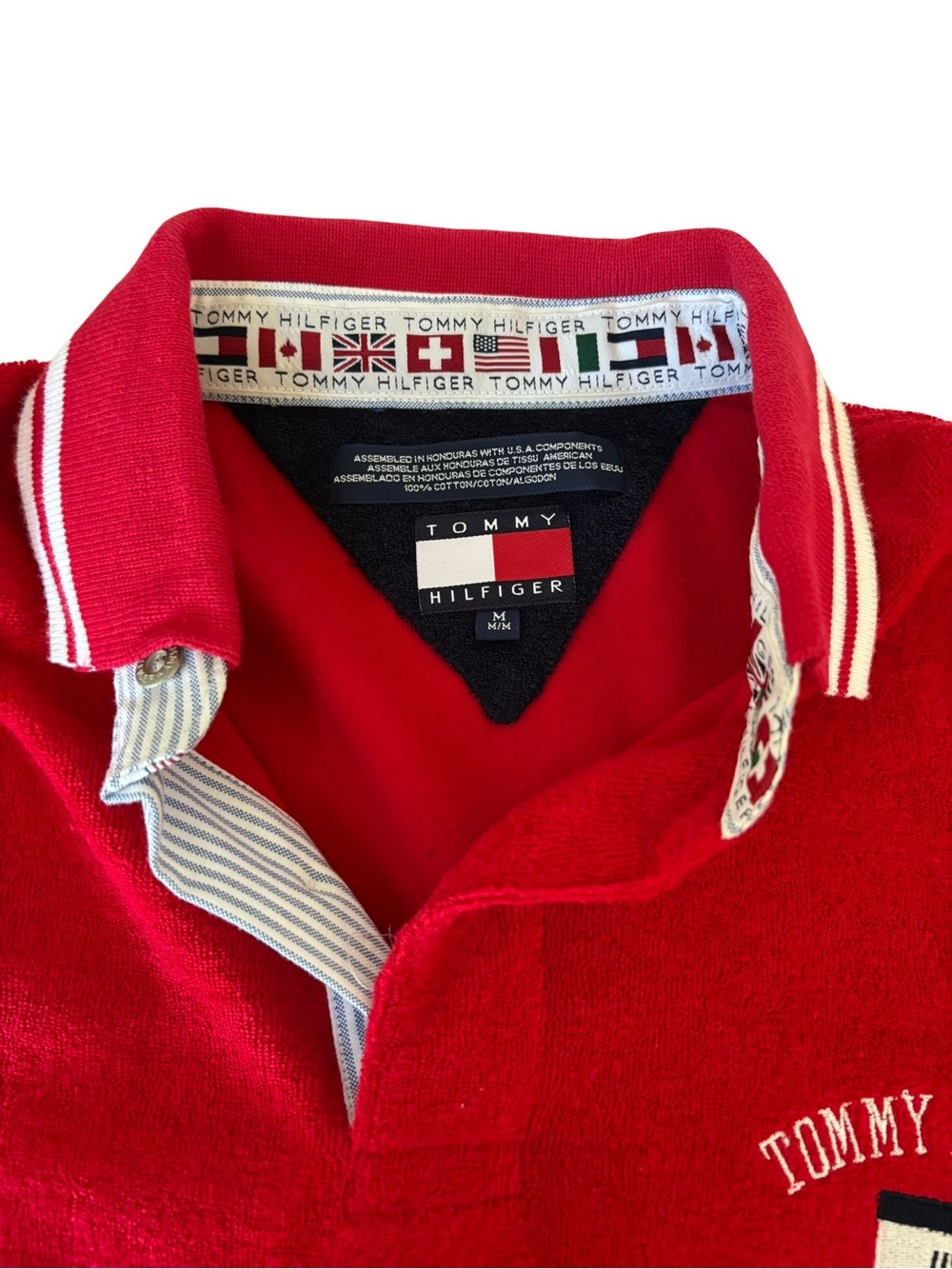 Tommy Hilfiger Men’s Red Terry Cloth Polo USA International Games Shirt Sz M - Picture 5 of 7